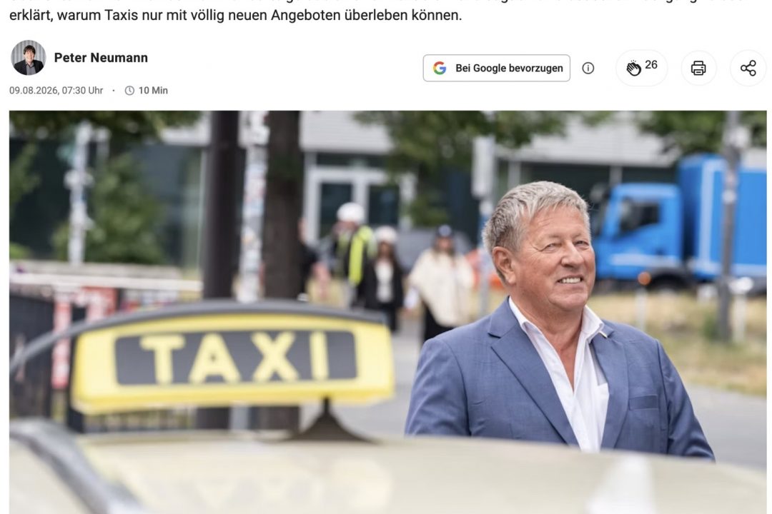 Thomas Mohnke in der Berliner Zeitung: „Die Zukunft des Taxis liegt in Qualität und Service“